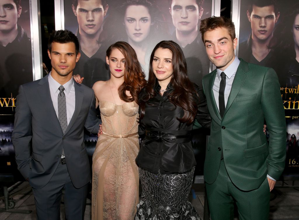 Taylor Lautner, Kristen Stewart, author Stephenie Meyer, and actor Robert Pattinson arrive at the premiere of Summit Entertainment's "The Twilight Saga: Breaking Dawn - Part 2" in 2012
