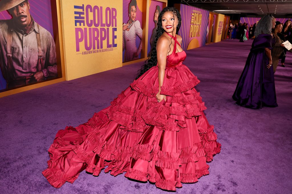 Halle Bailey at the premiere of "The Color Purple" held at The Academy Museum on December 6, 2023 in Los Angeles, California.