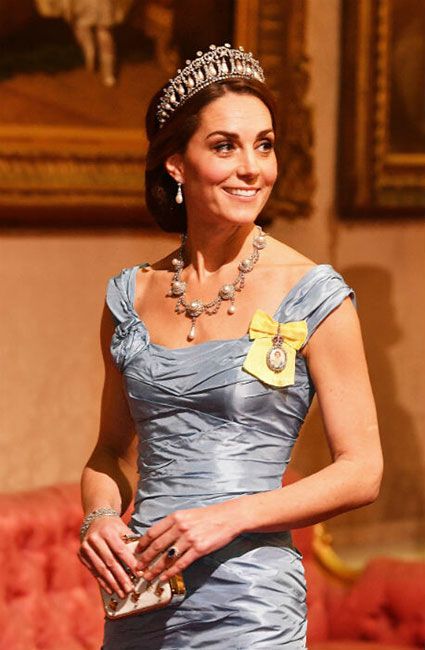 Kate Middleton wearing the Royal Family Order brooch