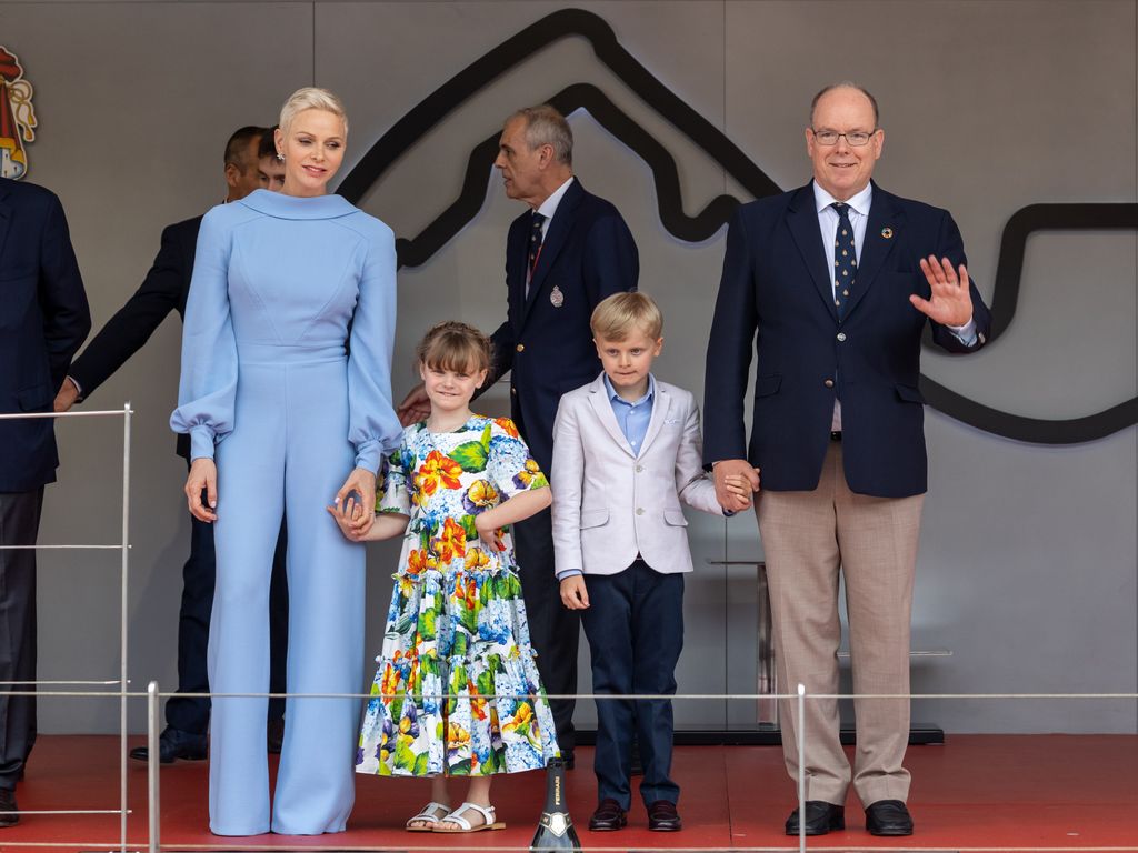 Princess Charlene of Monaco, Princess Gabriella, Prince Jacques and Prince Albert II of Monaco during the F1 Grand Prix of Monaco
