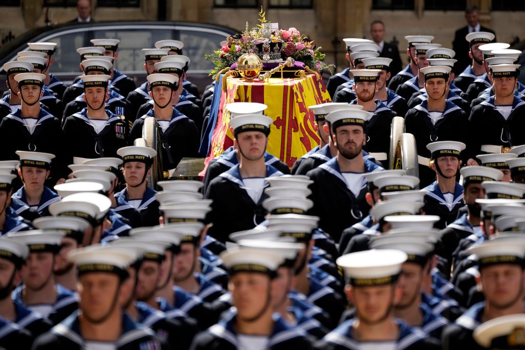 The Royal Navy lead the Queen's coffin procession