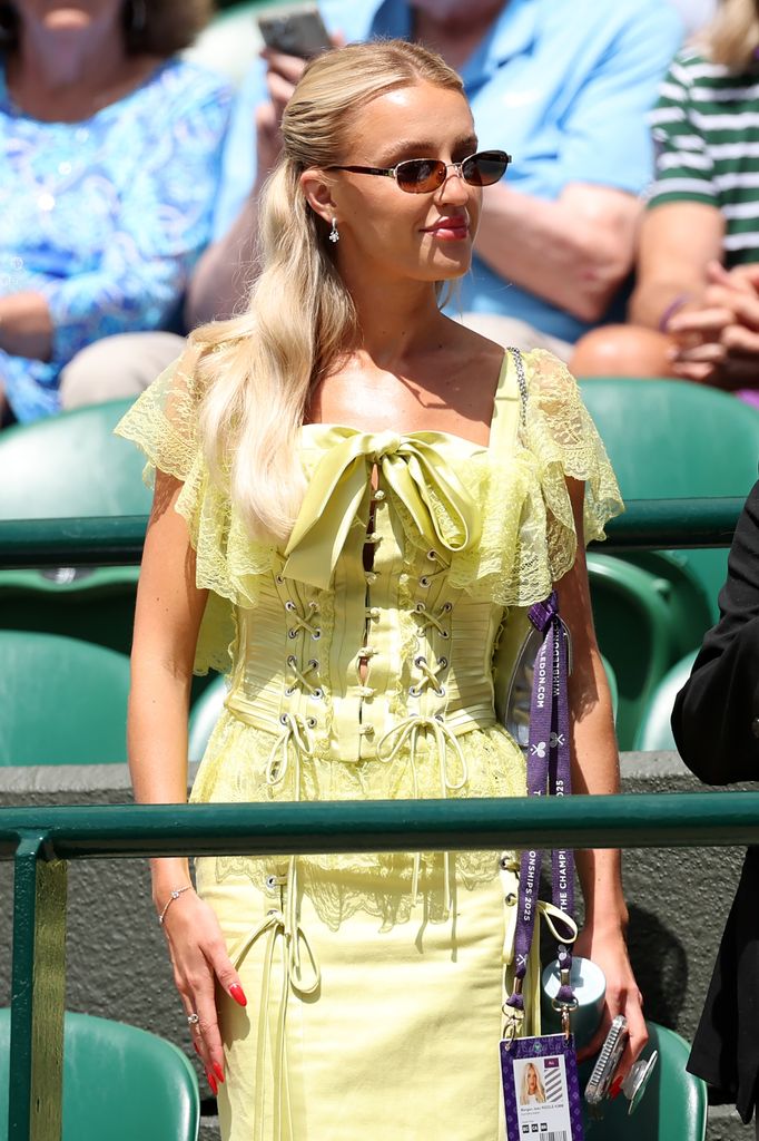 Morgan Riddle looks on from the player's box prior to the Gentlemen's Singles quarter-final match between Taylor Fritz of United States and Karen Khachanov on day nine of The Championships Wimbledon 2025 at All England Lawn Tennis and Croquet Club on July 08, 2025 in London, England