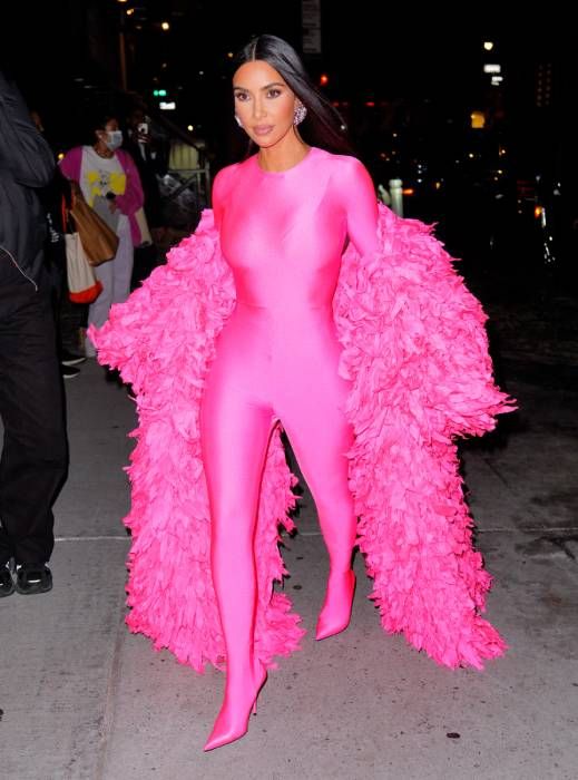 Kim Kardashian wears all-pink ensemble in photos by North West