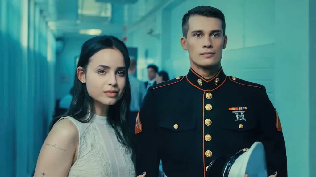 Sofia Carson and Nicholas Galitzine in still for Purple Hearts
