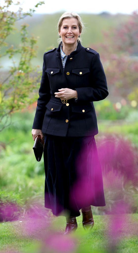 Sophie, Duchess Of Edinburgh wearing a military jacket by Bally