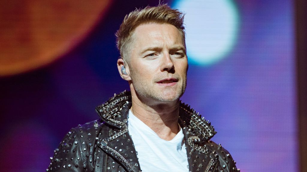 Ronan Keating performing in a leather studded jacket 