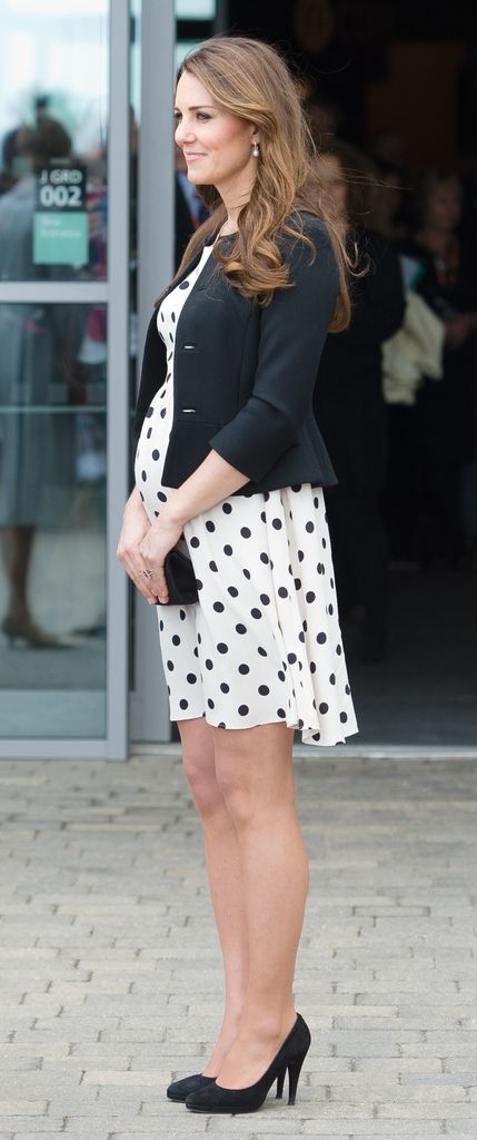 The Princess of Wales donned a fabulous black and white polka dot number when she attended the Warner Brother's studio in Leavesden in April 2013