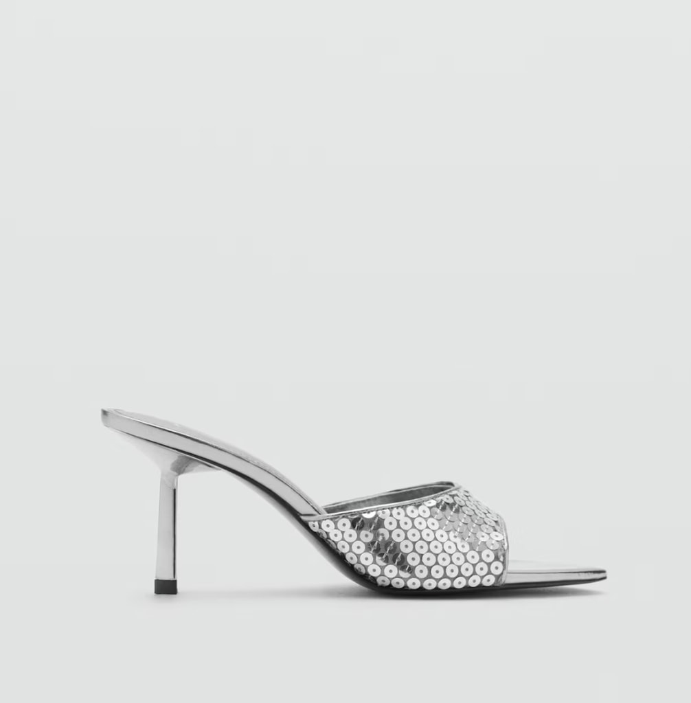 Heeled sandals with sequin strap