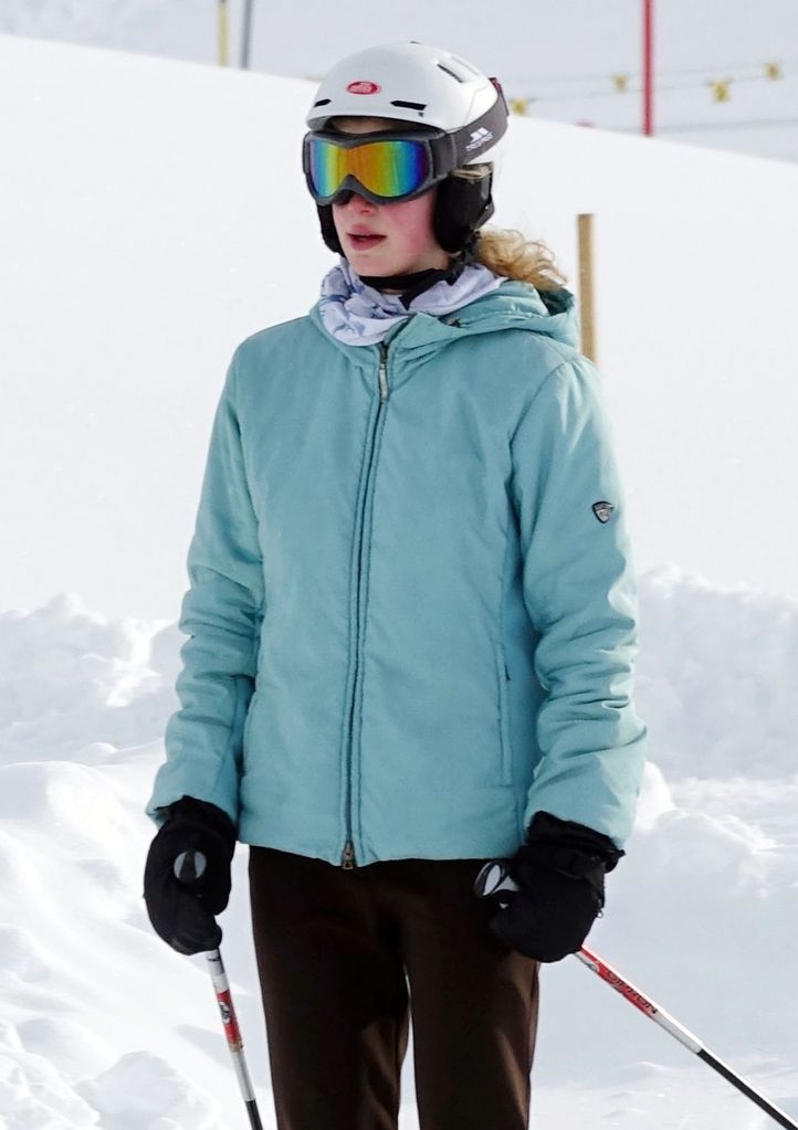 Lady Louise Windsor in a light blue ski jacket