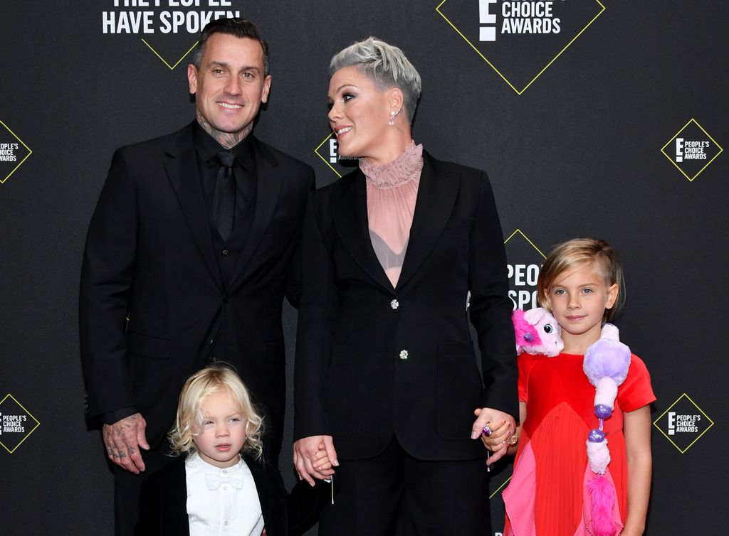 Carey Hart, Pink, Jameson Hart, and Willow Hart arrive to the 2019 E! People's Choice Awards held at the Barker Hangar on November 10, 2019 -- NUP_188989 (Photo by: Amy Sussman/E! Entertainment/NBCU Photo Bank)