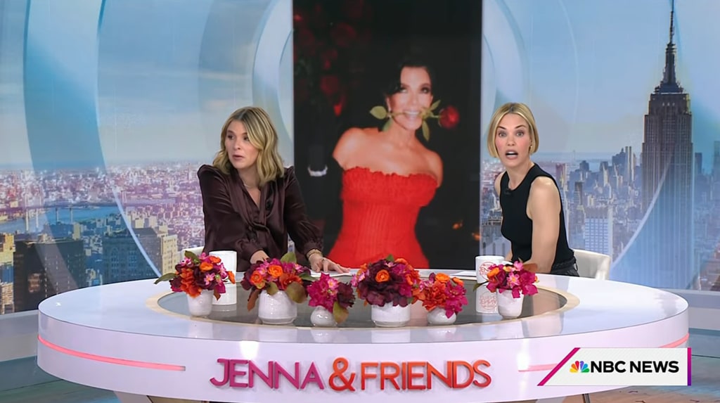 Still from the November 10 installment of TODAY with Jenna & Friends, of Jenna Bush Hager and Leslie Bibb reacting to Kris Jenner's youthful appearance during her 70th birthday party