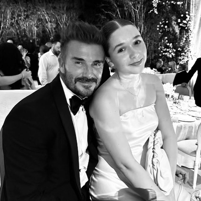 David Beckham and his daughter Harper at a wedding