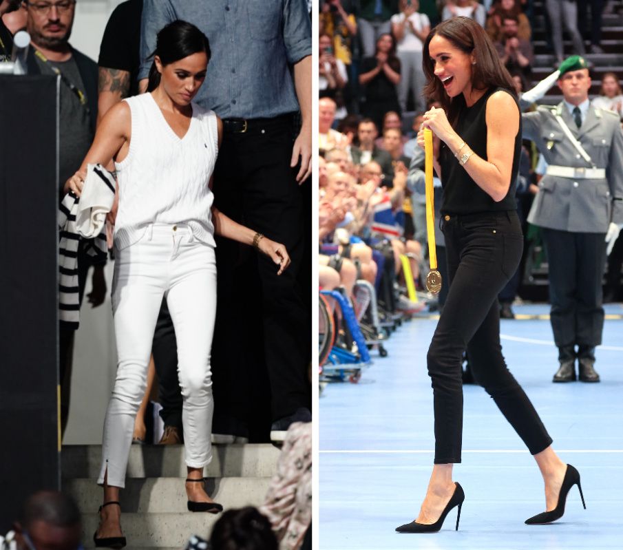 meghan markle wearing black and white frame skinny jeans at the invictus games