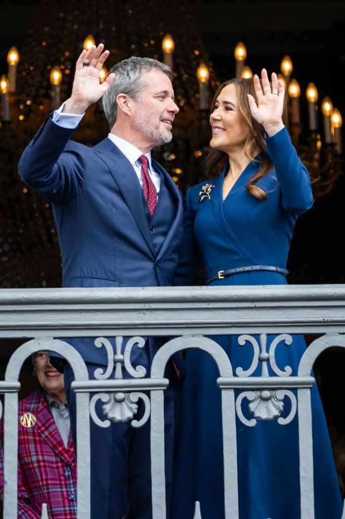King Frederik and Queen Mary appear on the balcony