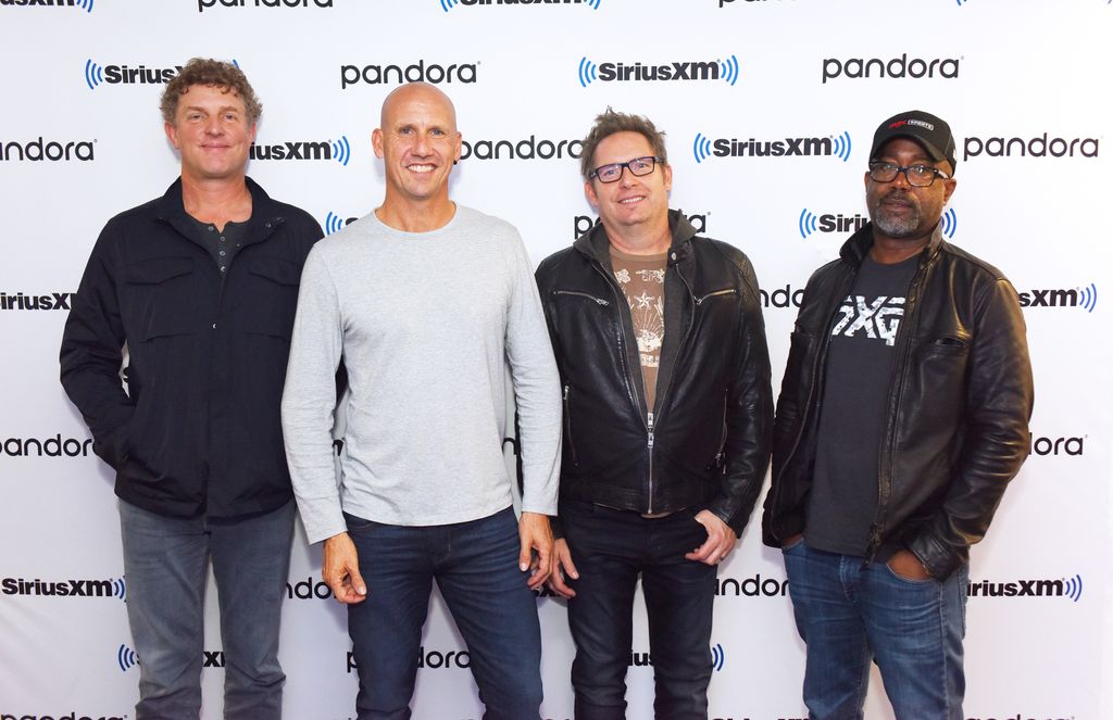 Mark Bryan, Jim Sonefeld, Dean Felber and Darius Rucker of Hootie & the Blowfish visit SiriusXM Studios on October 31, 2019 in New York City.