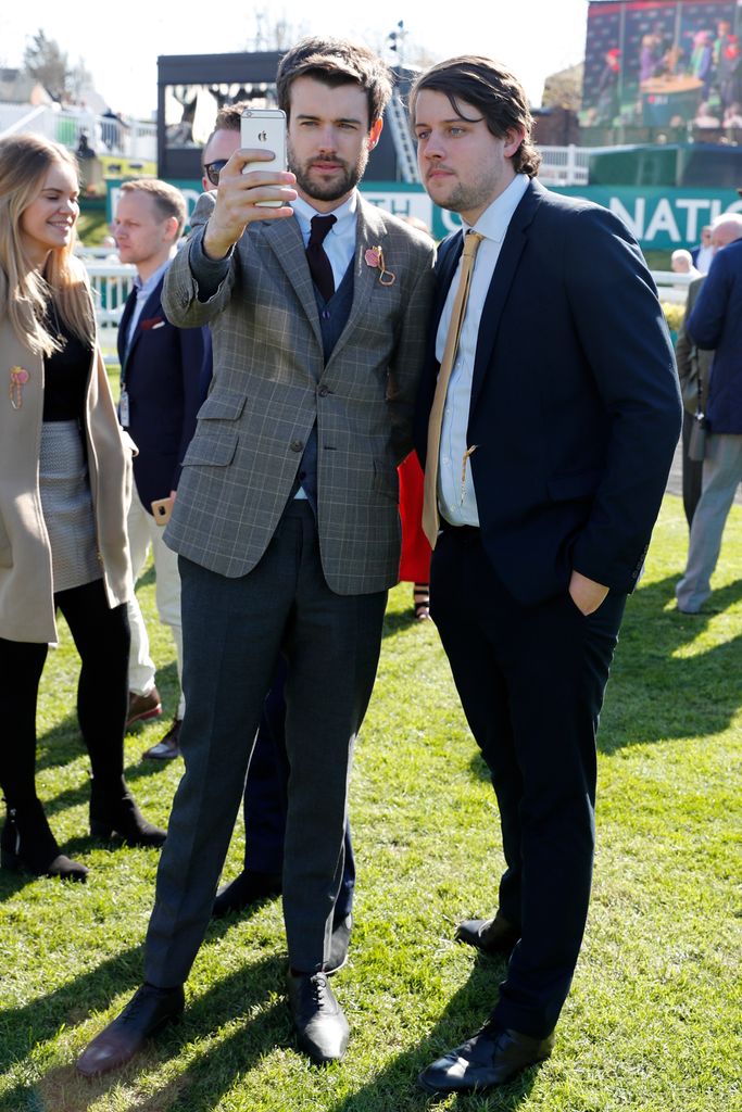 Jack Whitehall takes a selfie with his brother Barnaby on Ladies Day at The 2017 Randox Health Grand National Festival with The Jockey Club at Aintree Racecourse on April 7, 2017 in Liverpool, England.