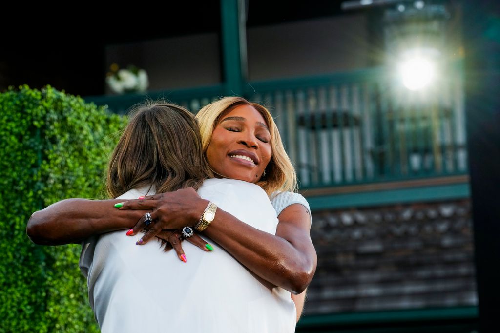 Serena Williams embraces Maria Sharapova during the 2025 Induction Celebration