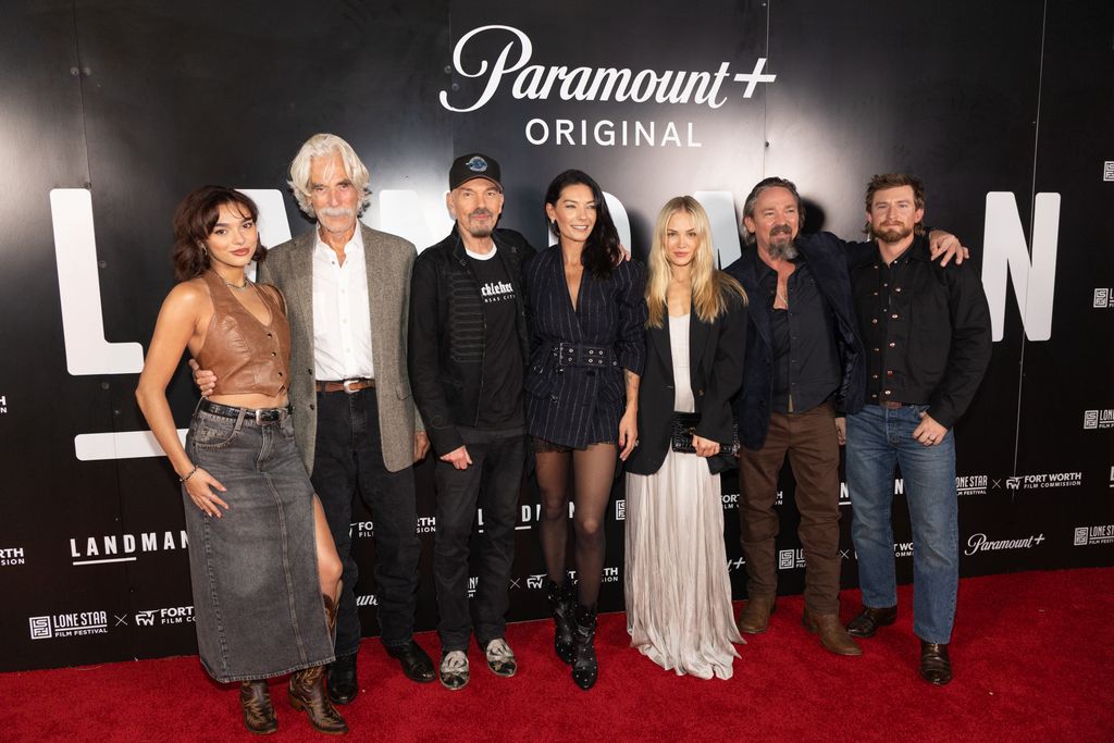 Paulina Chávez, Sam Elliott, Billy Bob Thornton, Nicole Muirbrook, Michelle Randolph, James Jordan, and Christian Wallace attend "Landman" season two advance screening at Modern Art Museum of Fort Worth on November 06, 2025 in Fort Worth, Texas
