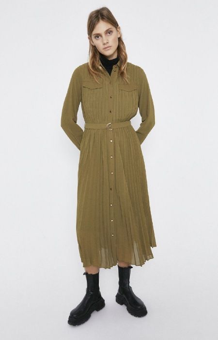 pleated shirt dress