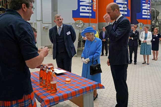 the queen and prince william irn bru factory