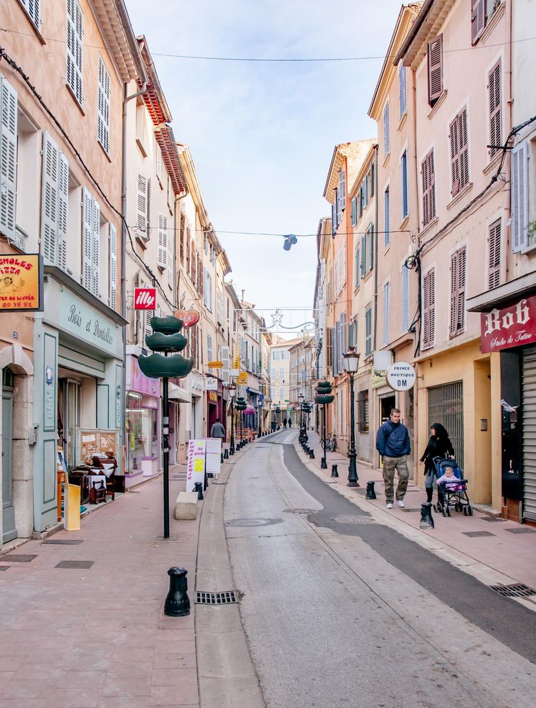  Brignoles, France, October 09, 2009: View of rue Jules Ferry (Jules Ferry street) in the center of the town of Brignoles in Provence, south of France