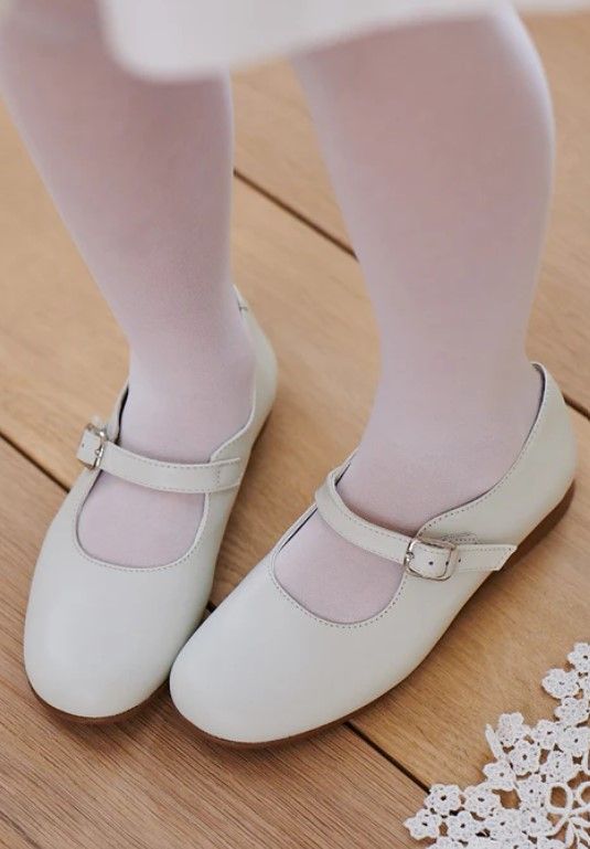 Ivory Leather Girl Mary Jane Shoes from La Coqueta

