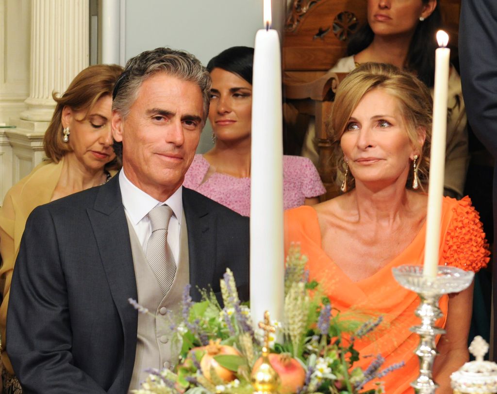 Atilio Brillembourg and Marie-Blanche Brillembourg (R) attend the wedding ceremony of their daughter Tatiana Blatnik to Prince Nikolaos of Greece in the Cathedral of Ayios Nikolaos (St. Nicholas) on August 25, 2010 in Spetses, Greece