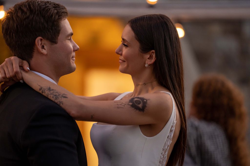 Adam DeVine as Owen Browning, Nina Dobrev as Parker McDermott in The Out-Laws
