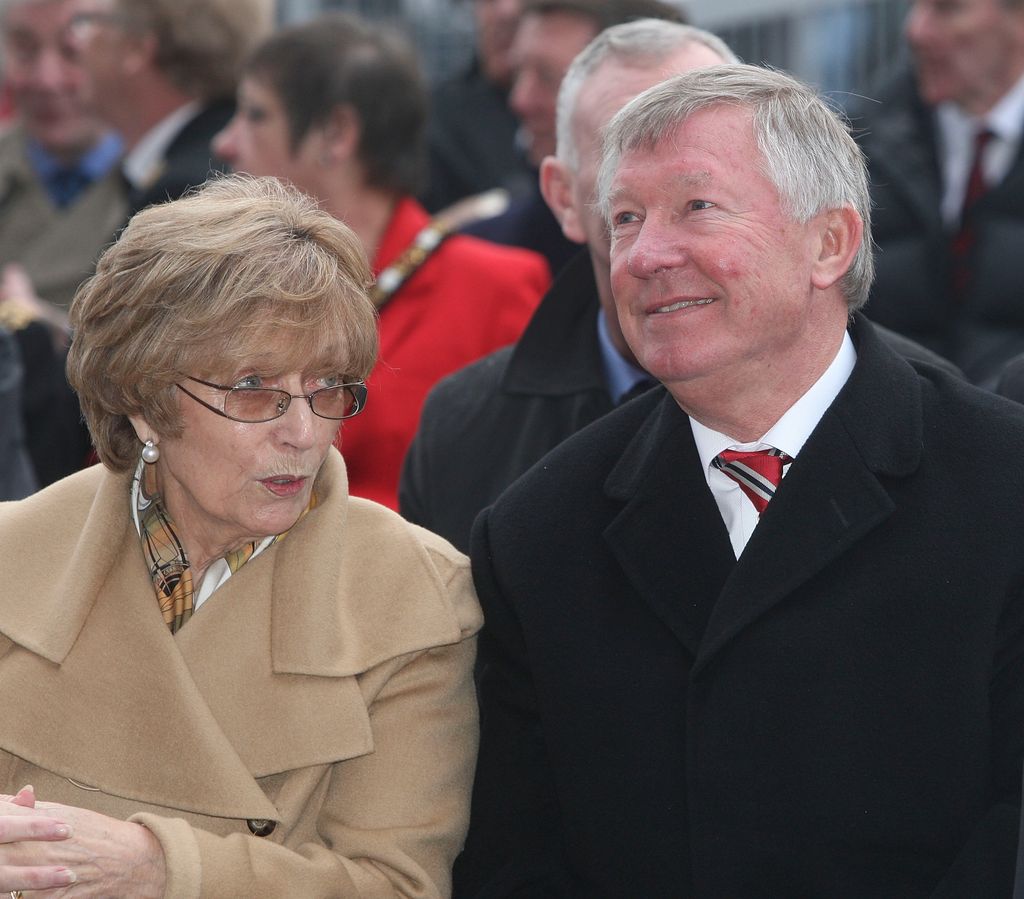 Lady Cathy Ferguson and Manager Sir Alex Ferguson of Manchester United attends the unveiling of a statue of himself of Manchester United at Old Trafford 