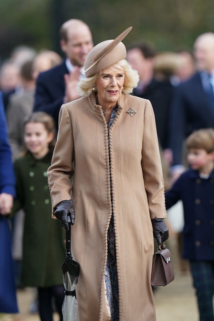Queen Camilla attending the Christmas Day morning church service at St Mary Magdalene Church in Sandringham, Norfolk