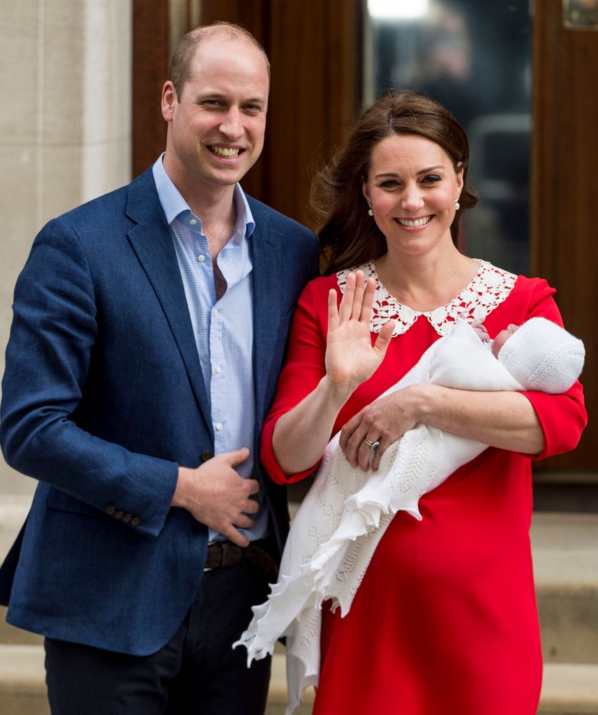 William and Kate leave with their newborn baby boy Prince Louis in April 2018