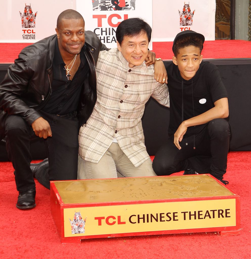 Chris Tucker, Jackie Chan and Jaden Smith attend the Jackie Chan hand and footprint ceremony held at TCL Chinese Theatre on June 6, 2013 in Hollywood, California