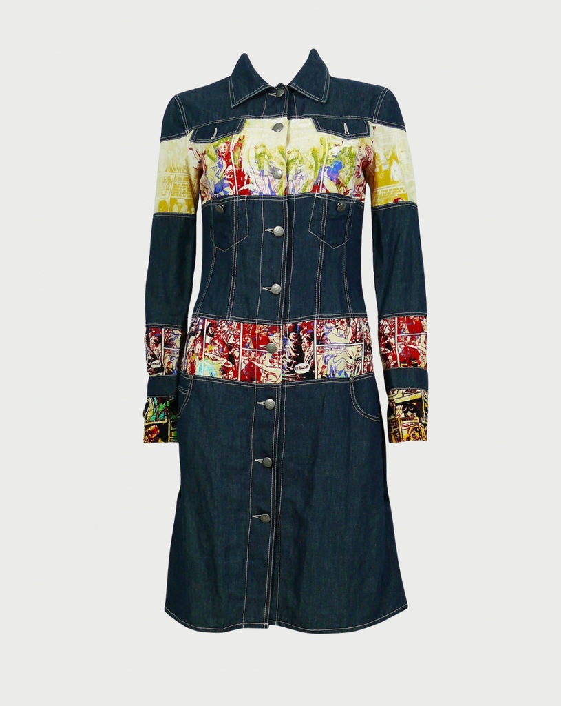 Comics Print Denim Coat Dress