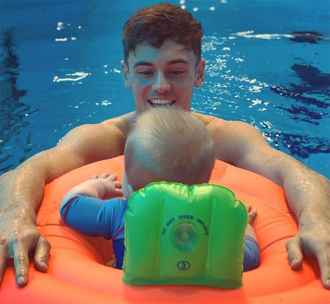Tom Daley and son swimming