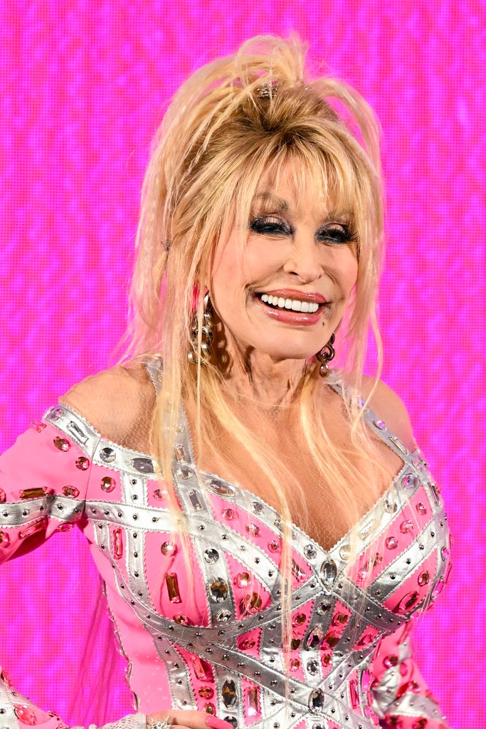 dolly parton pink outfit smiling rockstar album