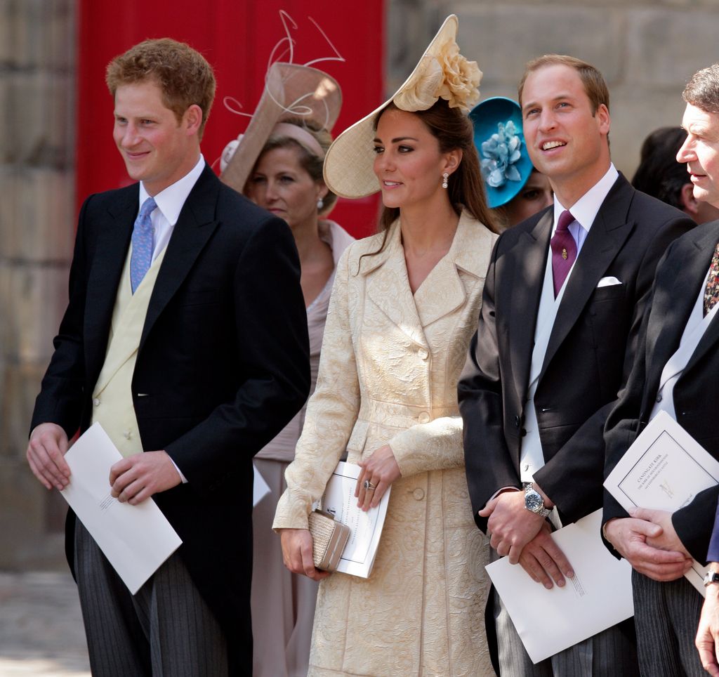 Prince Harry, Princess Kate and Prince William at the wedding of Zara Phillips and Mike Tindall