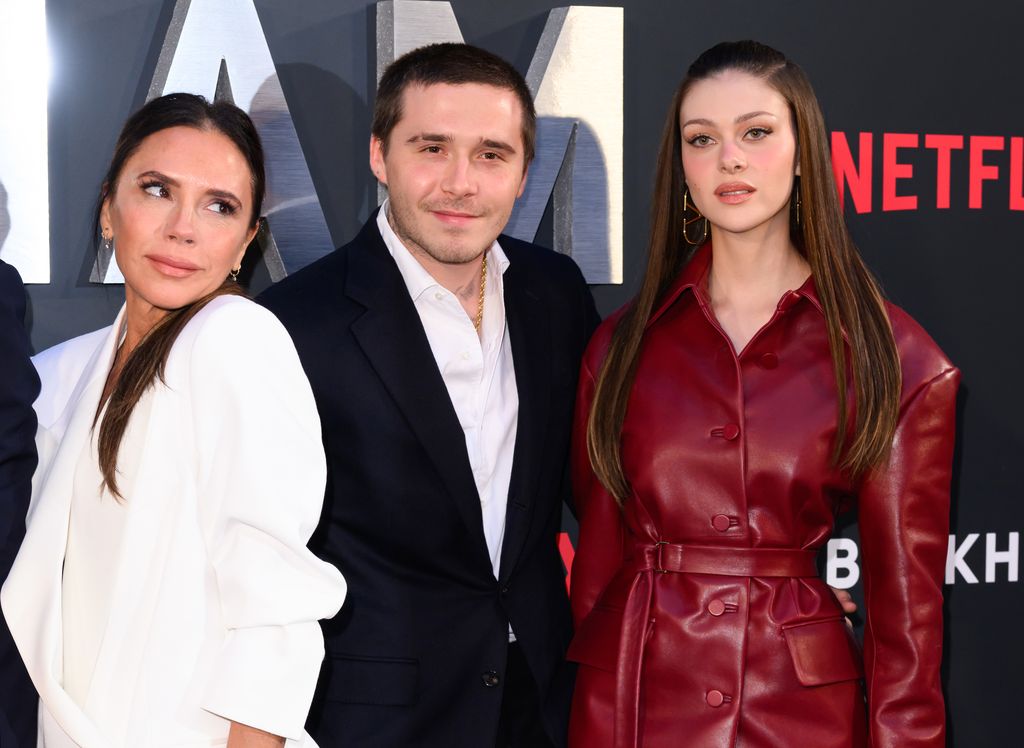Victoria Beckham, Brooklyn Beckham and Nicola Peltz attend the Netflix 'Beckham' UK Premiere at The Curzon Mayfair on October 03, 2023 in London, England. (Photo by Karwai Tang/WireImage)