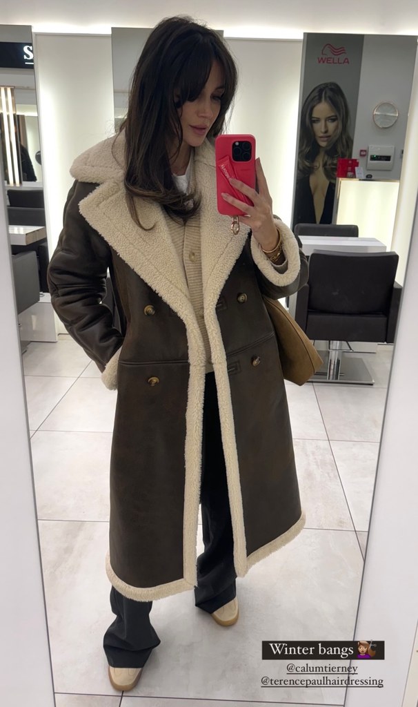 Michelle keegan mirror selfie with curtain bangs cut