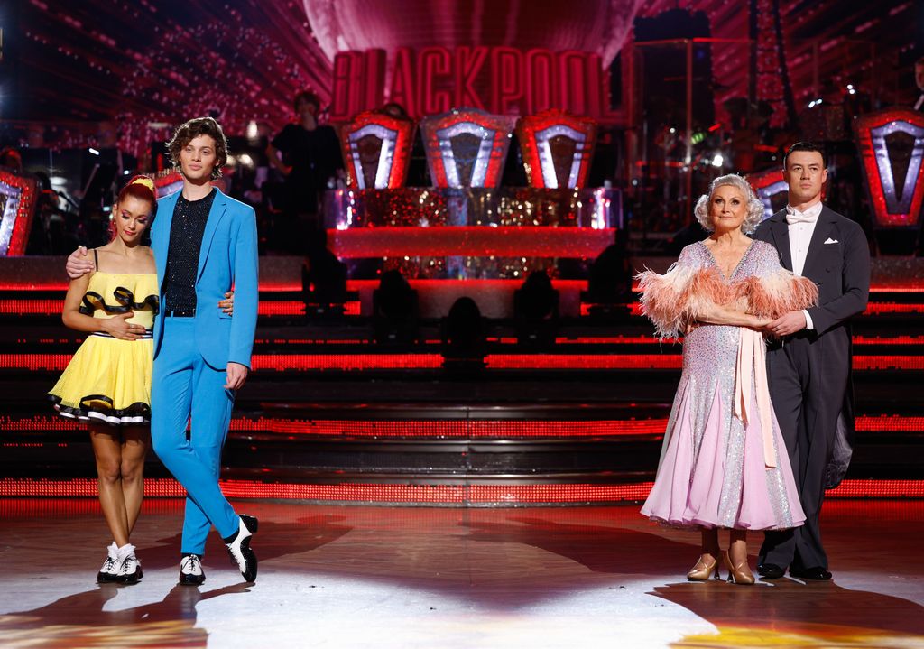 Bobby Brazier and Dianne Buswell, Angela Rippon CBE and Kai Widdrington in the Strictly dance-off