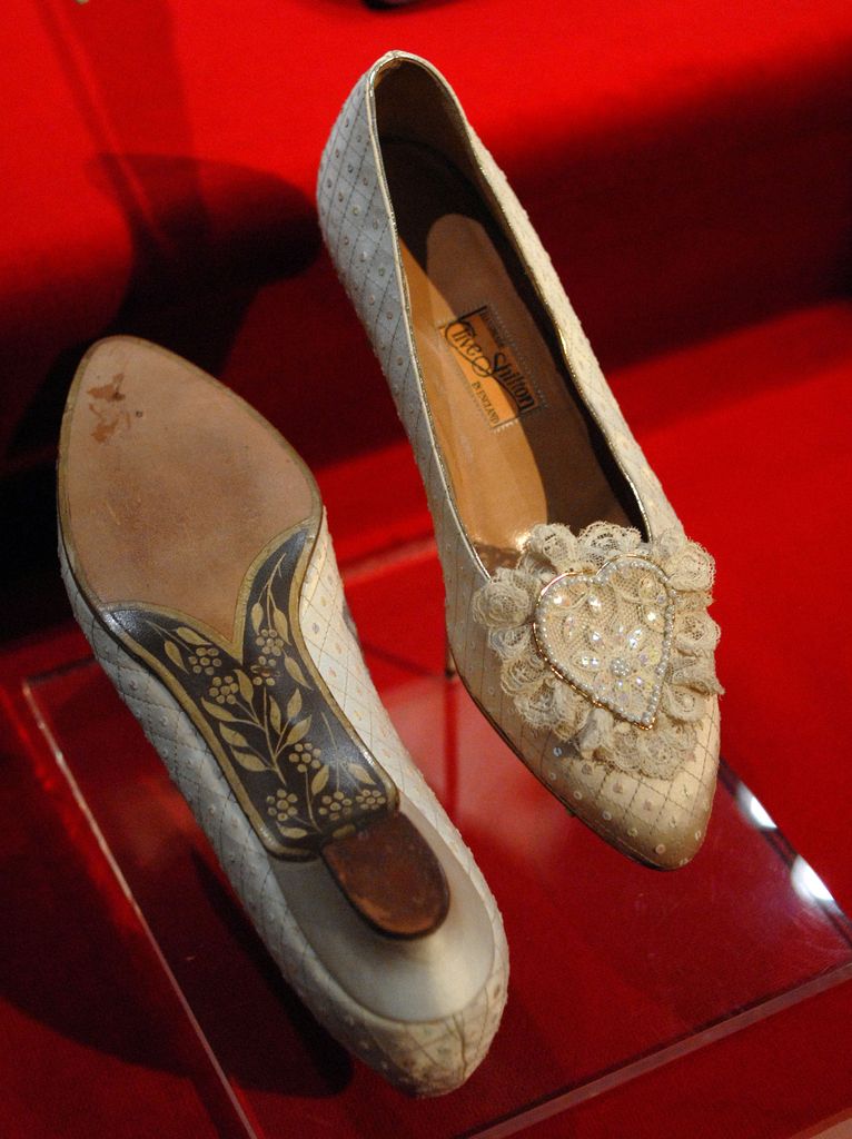 Princess Diana's wedding slippers on display