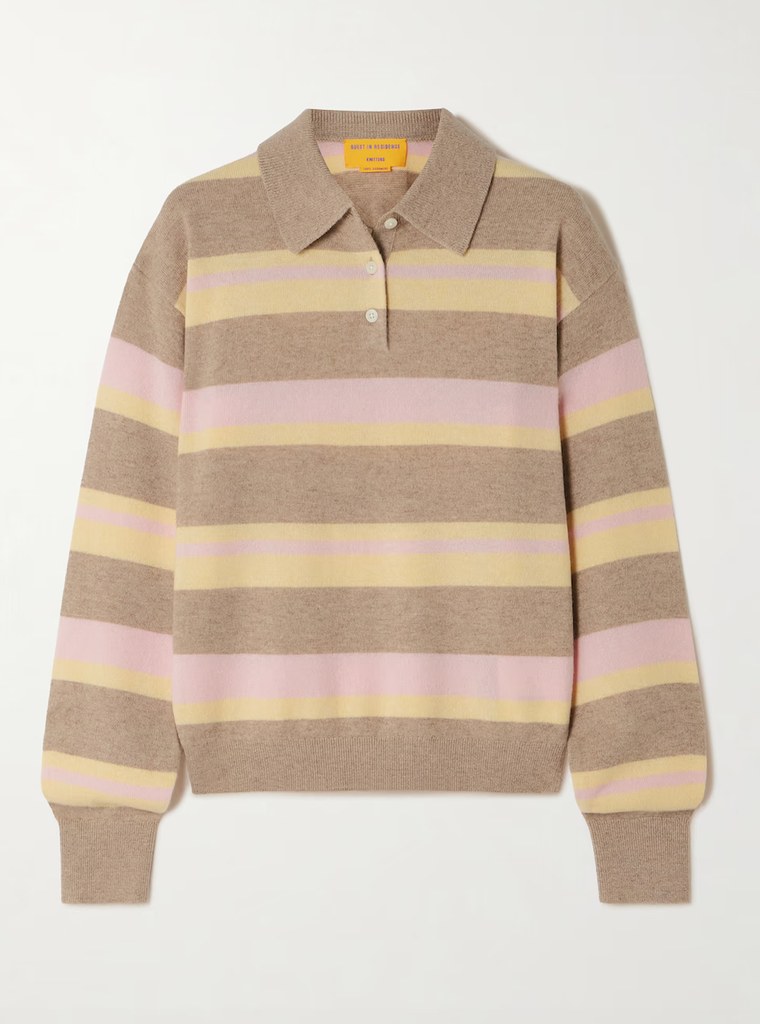 Striped Cashmere Polo Sweater