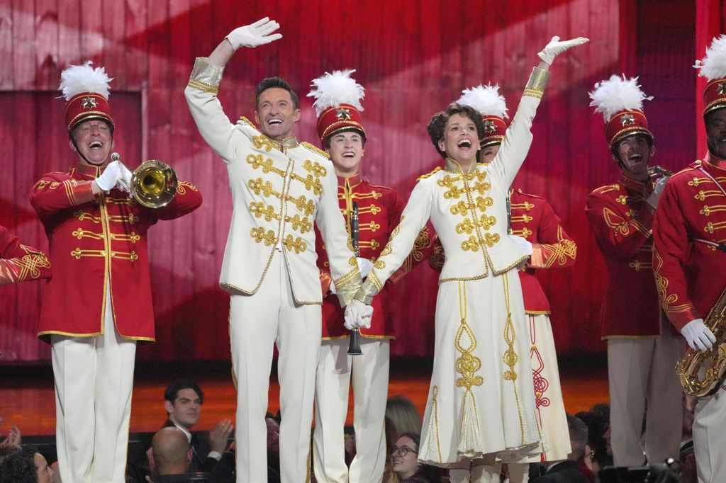 Hugh Jackman and Sutton Foster perform a number from "The Music Man" onstage during the 75th Annual Tony Awards at Radio City Music Hall on June 12, 2022 in New York City