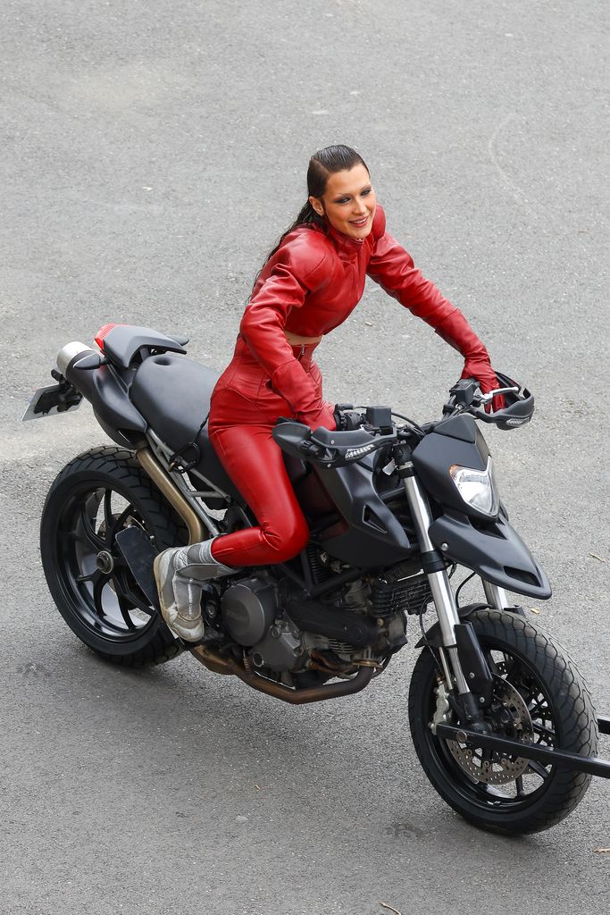 Bella Hadid seen filming for the upcoming FX series directed by Ryan Murphy called 'The Beauty' 