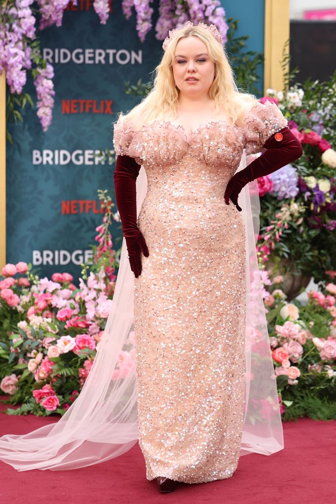Nicola Coughlan at the premiere of Bridgerton in a crystal-lined dress
