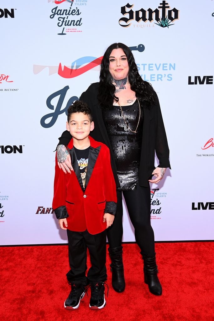 Mia Tyler and her son attend the Jam for Janie GRAMMY Awards Viewing Party presented by Live Nation at Hollywood Palladium on February 04, 2024 in Los Angeles, California.