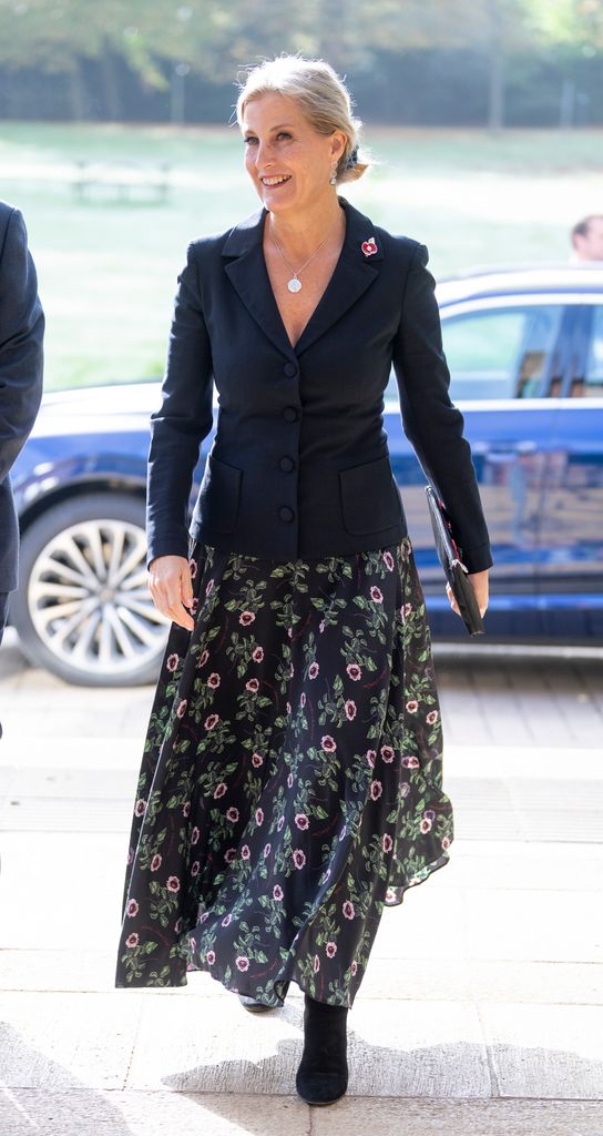 Sophie, Duchess of Edinburgh Patron, meets "Storm" as she attends the Buddy Dogs Family Event at the Guide Dogs UK centre on October 31, 2024 in Reading, England. 