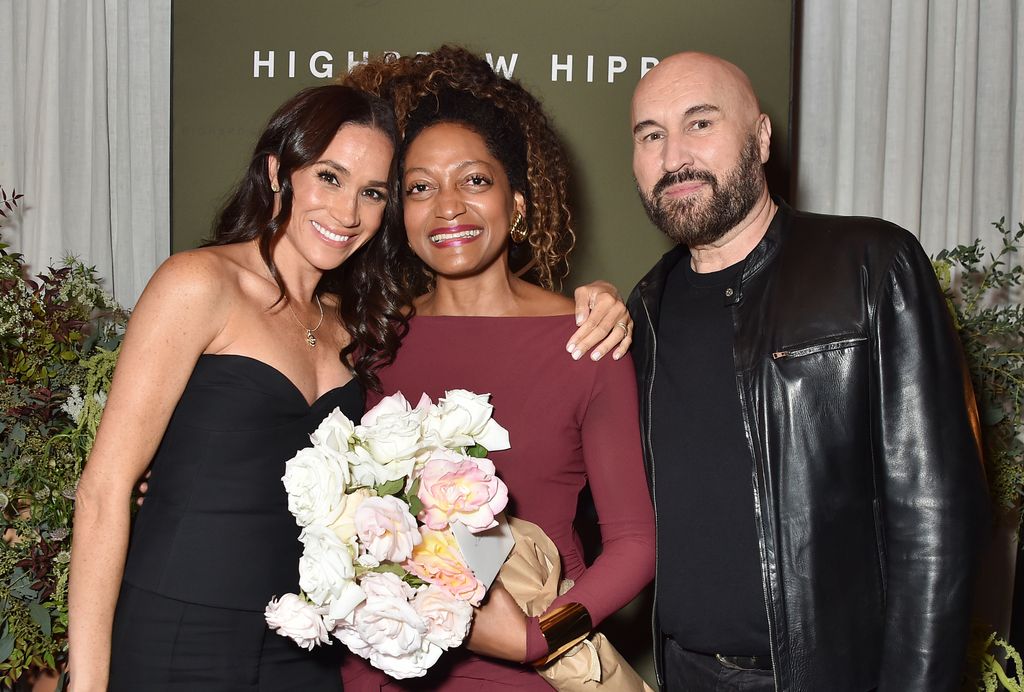 Meghan, Duchess of Sussex, Kadi Lee, Serge Normant at the Highbrow Hippie Launch Party held at Gjelina on November 14, 2024 in Venice, California. (Photo by Gregg DeGuire/WWD via Getty Images)