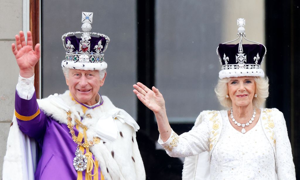 King Charles and Queen Camilla wave from balcony at Coronation