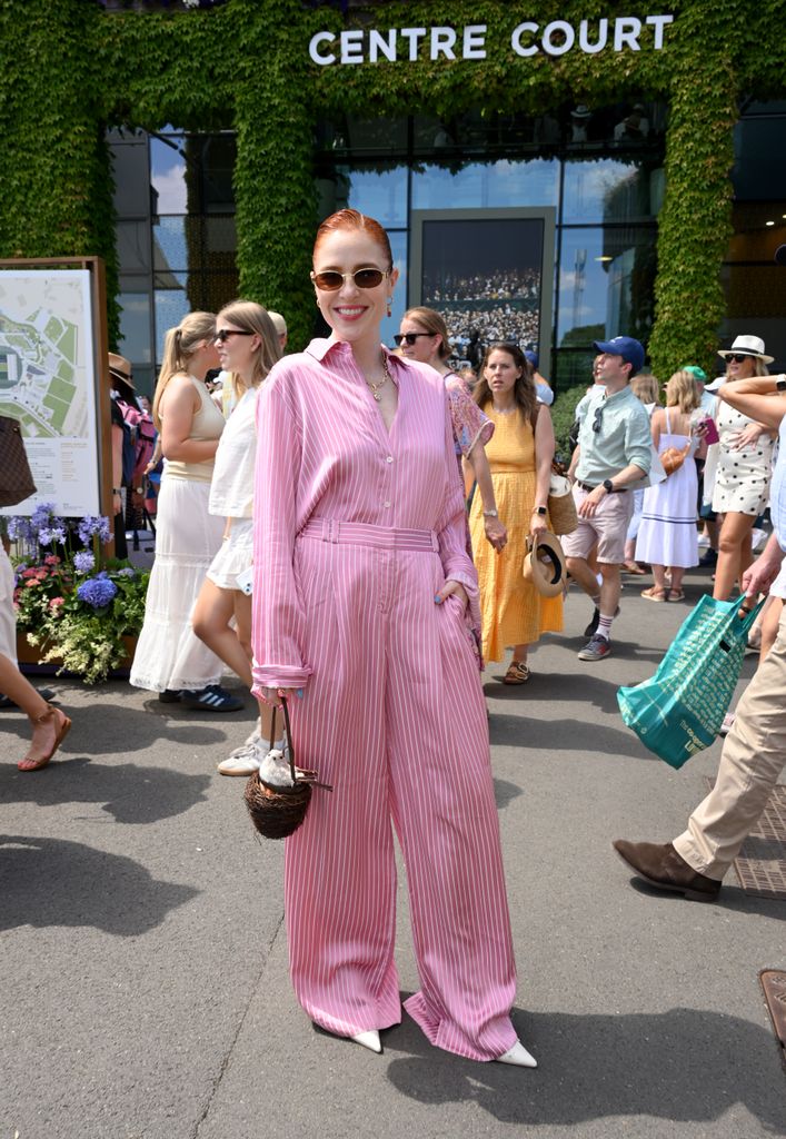 Angela Scanlon attends day one of the Wimbledon Tennis Championships at the All England Lawn Tennis and Croquet Club on June 30, 2025 in London, England.