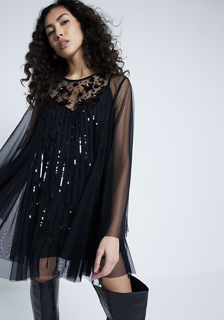 River Island Black Sequin Smock Dress